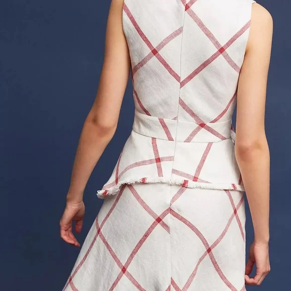 Anthropologie Acler Plaid Linen Dress, size Small, Cream and Red - Picture 3 of 6
